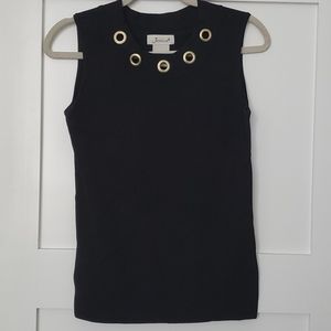 Black Jessica sleeveless top with gold accents